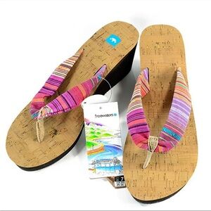 Freewater Colorful Striped Boho Wedge Flip Flops